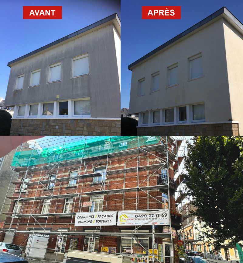 Ravalement façade et bardage - TECHNIC ROOF : Nettoyage façade et traitement anti-mousse. Ravalement peinture et imperméabilisation façade. Intervention en Belgique : Région Flamande, Wallonne, Bruxelles